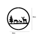 Laser-cut round black metal wall art featuring a deer and forest scene, 30cm diameter - 3 Deer Large Size 30cm