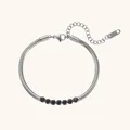 Minimalistische roestvrijstalen slangenketting armband met zwarte stenen en 18K label - Slangenketting Met Strass-stijl (B0220) / Zilver & Zwart