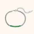 Elegante roestvrijstalen slangenketting armband met groene kristallen voor dames. - Slangenketting Met Strass-stijl (B0220) / Zilver & Groen