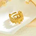 Elegant gold irregular heartbeat line open ring in high-quality stainless steel finish - Irregular Wave Lines (GJ078) / Gold