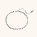 Zilveren roestvrijstalen slangenketting armband met sprankelende roze kristallen - Slangenketting Met Strass-stijl (B0220) / Zilver + Roze
