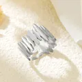 Minimalist silver irregular jagged stainless steel open ring with unique edgy design - Irregular Serrated Lines (GJ078) / Steel