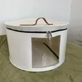 Round portable white felt hat storage box with clear window and brown leather handle - 43*26 / White