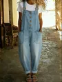 Salopette di jeans lavata azzurro vintage per donna con vestibilità ampia e oversize. - Taglia S / Azzurro