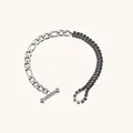 Chique roestvrijstalen schakelarmband met dubbele rij zwarte stenen en een knevelsluiting - Gesplitste OT-sluitingstijl (B0232) / Zilver & Zwart