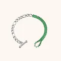 Zilveren roestvrijstalen armband met groene strasstenen en een T-sluiting detail - Gesplitste OT-sluitingstijl (B0232) / Zilver & Groen