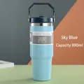890 ml himmelblauer vakuumisolierter Edelstahlbecher mit praktischem Tragegriff - 20oz/600ml / Blau (Mit Griff)