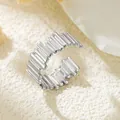Modern silver stainless steel open ring featuring an irregular ribbed texture design - Irregular Intertwined Lines (GJ079) / Steel