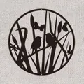 Round black laser-cut metal wall art with bird and butterfly silhouette, 30cm diameter - Flower B
