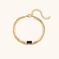 Elegante 18K vergulde dubbellaagse kettingarmband met een zwarte rechthoekige edelsteen - Dubbellaagse Rechthoekige Steenstijl (B0333) / Goud + Zwart