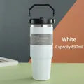 890 ml weißer doppelwandig isolierter Edelstahl-Autobecher mit Tragegriff und Deckel - 20oz/600ml / Weiß (Mit Griff)