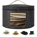 Portable large capacity dark gray felt hat storage box with a clear window view - 43*26 / Dark Gray