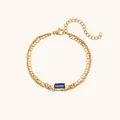 Vergulde dubbellaagse roestvrijstalen armband met rechthoekige blauwe steen - Dubbellaagse Rechthoekige Steenstijl (B0333) / Goud + Blauw