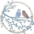 Circular iron wall art featuring two birds on a branch with watercolor finish - Bird 7