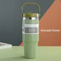 890ml vakuumisolierter Edelstahl-Reisebecher in Avocadogrün mit Griff - 20oz/600ml / Grün (Mit Griff)
