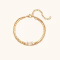 Dubbellaagse vergulde roestvrijstalen schakelarmband met rechthoekige kristalsteen - Dubbellaagse Rechthoekige Steenstijl (B0333) / Goud+Wit