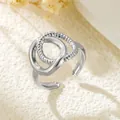 Modern silver stainless steel overlapping circle open ring with elegant twisted rope texture - Double Wrap Twisted Rope (GJ081)