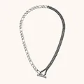 Asymmetrische roestvrijstalen armband met zwarte strassteentjes en knevelsluiting - Gesplitste T-sluiting Kettingstijl (N2629) / Zilver & Zwart