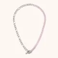 Unieke zilveren roestvrijstalen armband met roze strass-steentjes en kapittelsluiting - Gesplitste T-sluiting Kettingstijl (N2629) / Zilver + Roze