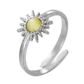 Silver-tone adjustable stainless steel sunburst ring with central yellow stone accent - Sunflower Yellow Main Stone (GJ083)