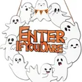 Creative Halloween ghost wreath wall hanging featuring Enter If You Dare text design - Metal A