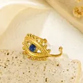 Gold evil eye adjustable ring in stainless steel with a striking blue stone center - Evil Eye Blue (GJ085)