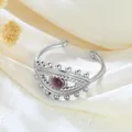 Silver stainless steel evil eye adjustable open ring with purple stone centerpiece - Evil Eye Purple (GJ085)