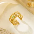 Gold-plated stainless steel open ring with evil eye design and green stone - Eye Shape Green (GJ086)