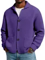 Detailed close-up showing texture of a men's purple waffle knit jacket with lapel collar. - Purple / S