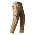 Durable men's khaki multi-pocket cotton cargo pants with loose straight leg design - S / Bottoms / Earthy Yellow