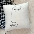 Luxury white faux fur pillowcase with minimalist black line art face embroidery design - Pillowcase Only (45x45cm) / Closed Eyes Design