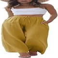 Detailed close-up of yellow cotton linen wide leg pants featuring drawstring and pockets - S / Bottoms / Earthy Yellow