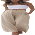 Vue détaillée du pantalon large en lin avec cordon de serrage réglable et des poches - S / Bottoms / Kaki