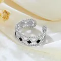 Anello regolabile in acciaio argento con diamanti in smalto nero e bordi a perline. - Stile Bordo Perlato con Decorazione a Rombo Nero (GJ087) / Aperto Regolabile / Colore acciaio
