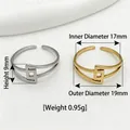 Adjustable retro stainless steel rings with geometric pattern in silver and gold - Double Loop Square (Steel Color)