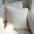 Soft faux rabbit fur plush throw pillow cover in creamy white for sofa decoration - White Faux Rabbit Fur