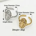 Retro stainless steel open rings with radial sunburst pattern in silver and gold finish - Hollow Pattern (Steel Color)
