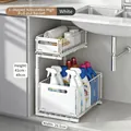 White 2-tier L-shaped height adjustable under sink sliding organizer basket rack - L-Shaped Double Layer Foldable Sliding Rack / White