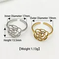 Rose-shaped adjustable stainless steel rings in silver and gold finishes for women - Hollow Camellia (Steel Color)
