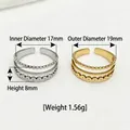 Retro stainless steel geometric open ring measurements in silver and gold colors - Double-Layer Beaded Edge / Steel