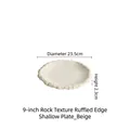9 inch beige ceramic shallow plate with a unique rock texture ruffle edge design - 9 inch / Kiln Change Creamy Yellow