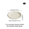 Large 11.6 inch cream beige ceramic shallow plate with rock texture and ruffled rim detail. - 11.6-Inch / Kiln Change Creamy Yellow