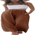Pantalon large marron grande taille en coton et lin avec cordon et poches pratiques - S / Bottoms / Bronze