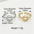 Stainless steel heart rings in silver and gold with size specifications and weight - Round Heart / Steel