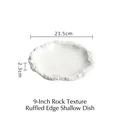 White ceramic shallow plate with rock texture ruffled edge, 9-inch diameter size - 9 inch / Pure White