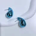 Chic blue metallic teardrop stud earrings with a modern C-shaped minimalist design - Teardrop Style (TER31696) / Blue