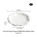 Piatto in ceramica bianca da 27 cm con bordo strutturato roccia e dimensioni - 10,6 Pollici / Bianco puro