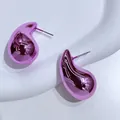 Stylish pink metallic water drop earrings featuring a sleek C-shape design for women - Teardrop Style (TER31696) / Pink