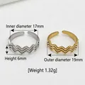 Vintage adjustable stainless steel zigzag line ring in gold and silver finish for women - Triple Layer Wave Ring / Steel