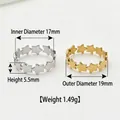 Star-shaped stainless steel rings in silver and gold finishes with detailed measurements. - Star Pattern Ring (Steel Color)